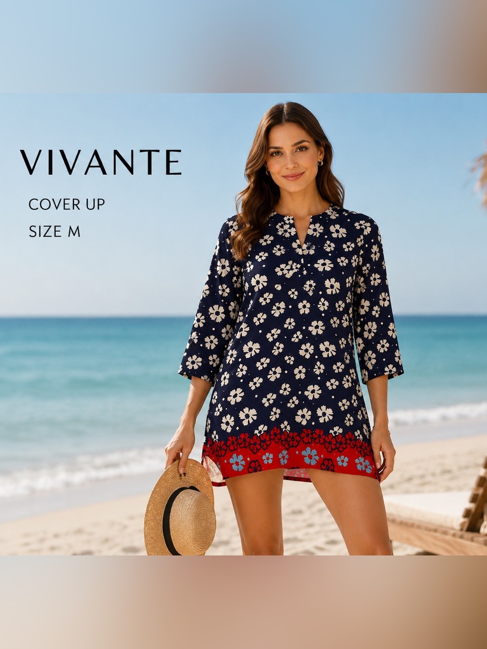 VIVANTE casual printed long sleeve beach resort vacation style coverup/M - Picture 1 of 9